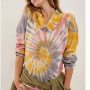 Anthropologie Pilcro Angie Tie Dye Cowl Mock Neck Waffle Knit Top